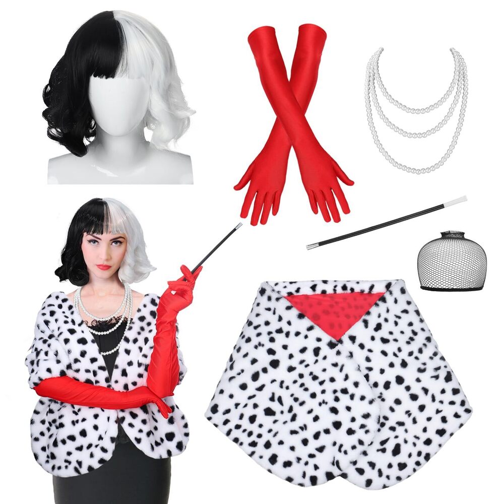 6621 Halloween Costumes For - Black And White Wig With Shawl